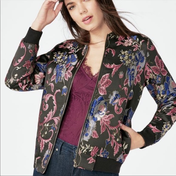 Pink Floral Jacquard Bomber Jacket main image 1